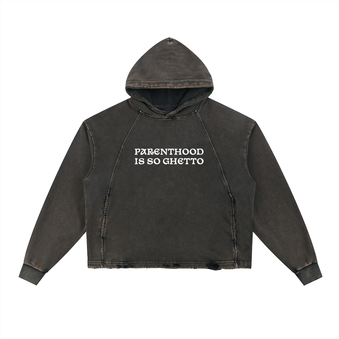 "Parenthood Is So Ghetto" Vintage Washed Frayed-Hem Hoodie