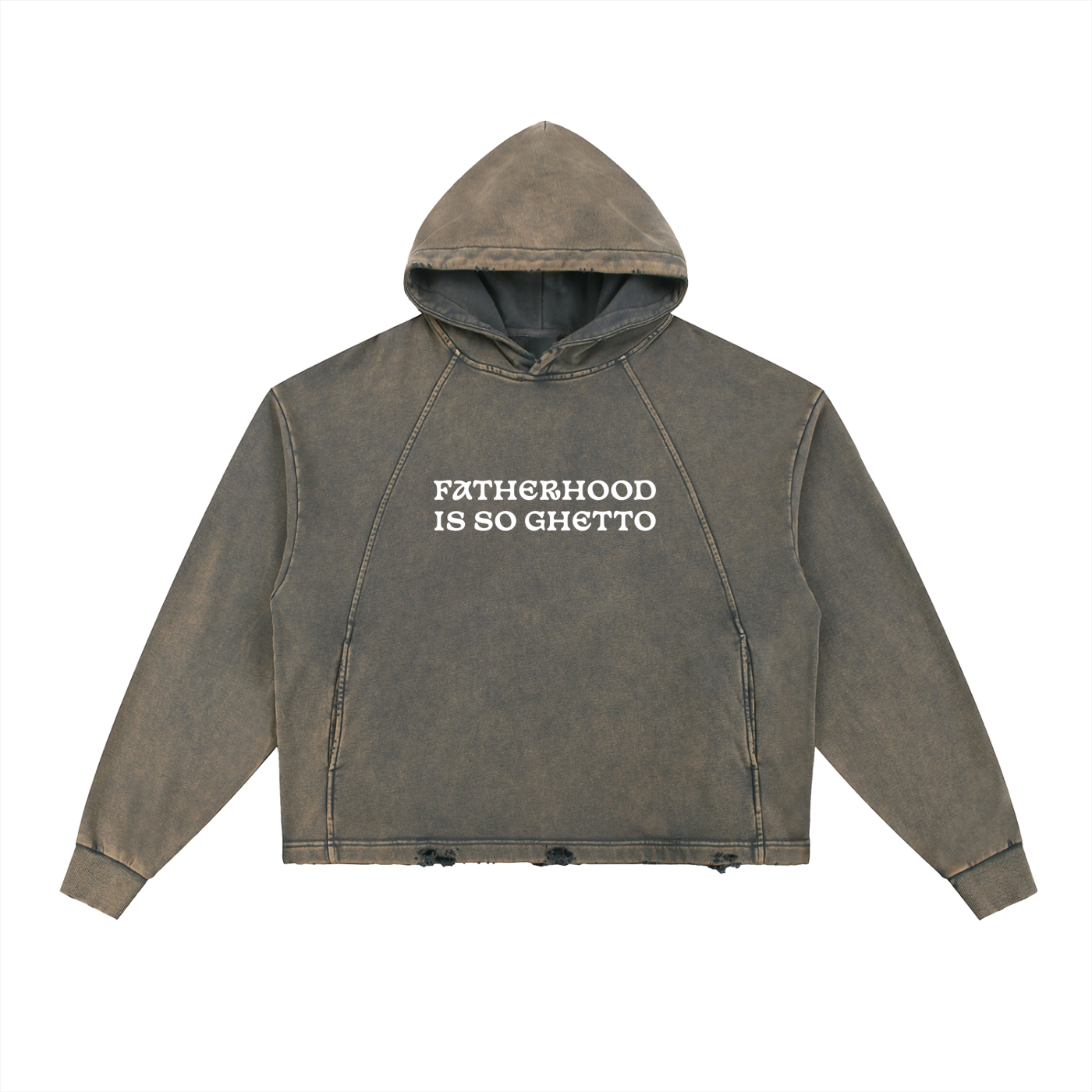 "Fatherhood Is So Ghetto" Vintage Washed Frayed-Hem Hoodie